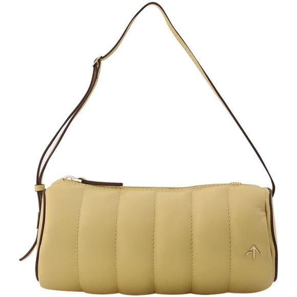 Padded Cylinder Bag in Cream Leather - Picture 3 of 4
